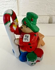 Eden Toys  1992 Paddington Bear Painting Candy Cane Christmas Figurine