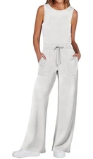 ANRABESS Women’s Wide Leg White Jumpsuits Small New