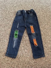 Girl Medium, Distressed Jeans With Orange And Green Sequin Details