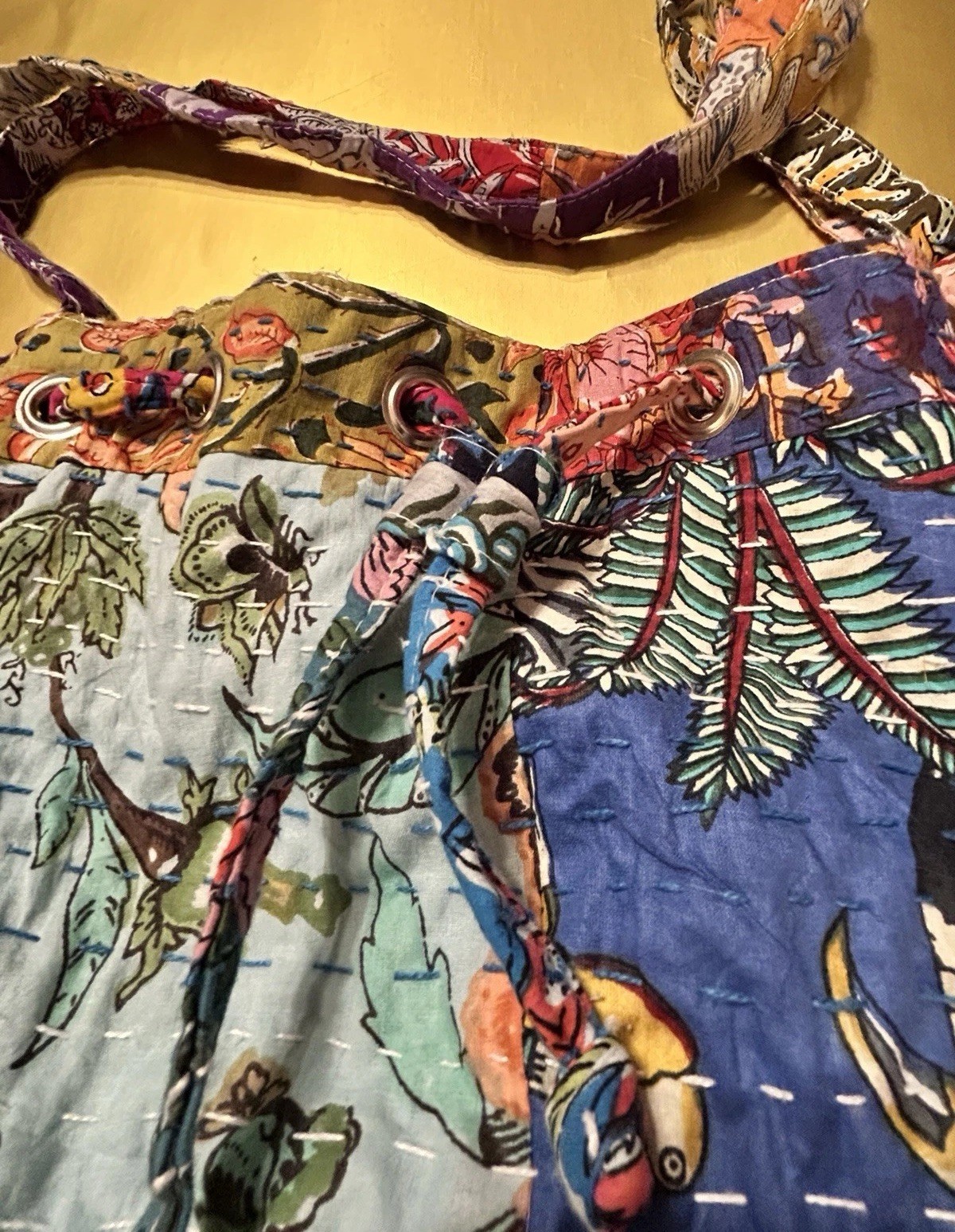 World Market Multi Cotton Patchwork Drawstring Bu… - image 2