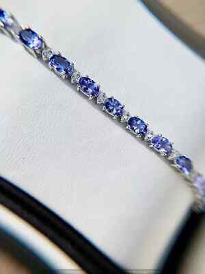 9Ct Oval Cut Lab Created Tanzanite Tennis Women Bracelet 14K White Gold Plated