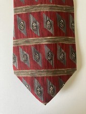 Halston Men's Necktie Tie Silk Satin Red Gray Tan Geometric Made in USA 60"