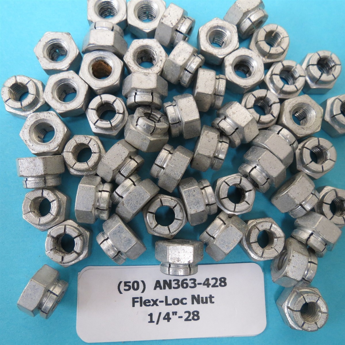 1/4”-28 AN363-428 Cad I Plated Aircraft FlexLoc Hex Nut MS21045-4
