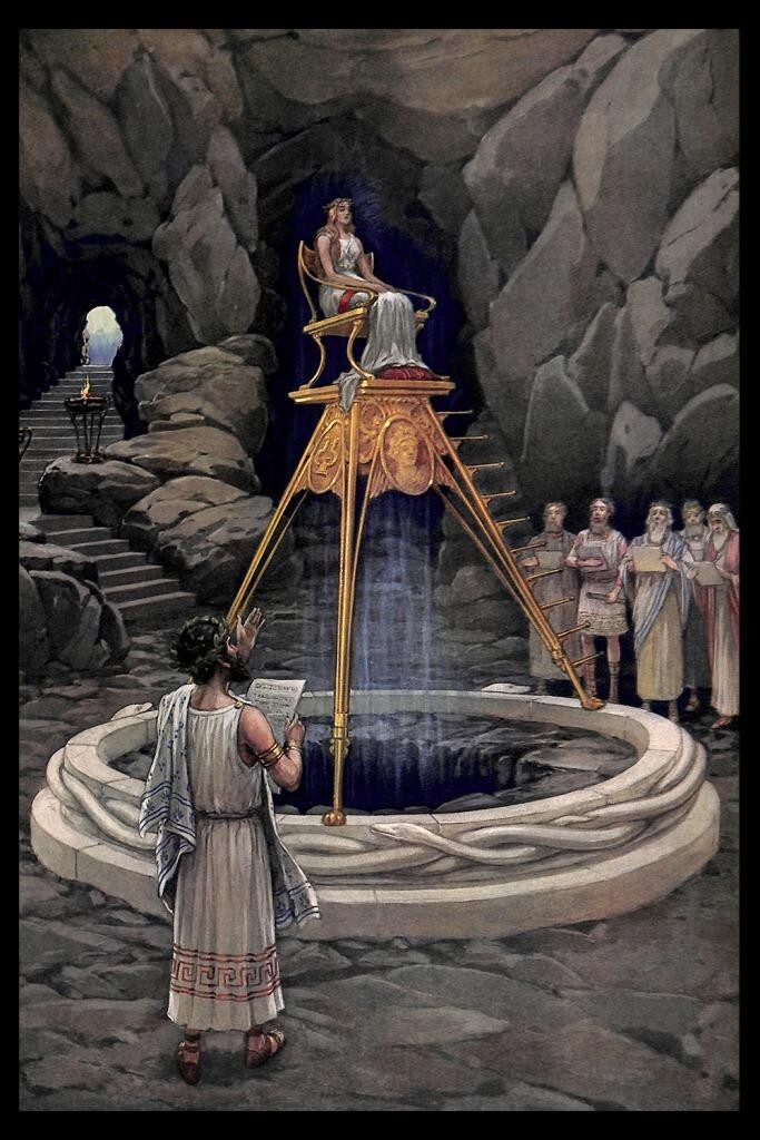 額装済/Oracle De Delphes/ル ヤウアンク/ポスター Oracle of Delphi J. Augustus Knapp 1894 Occult Symbolist Art Print