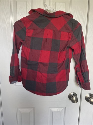 Boys Buffalo Check Long Sleeve Button-Down Shirt Cat & Jack Red/Black Size 6/7 - Picture 2 of 8