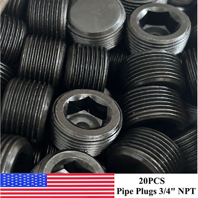 20PCS Pipe Plugs NPT 3/4'' Internal Hex Countersunk Thread Socket Screw Steel