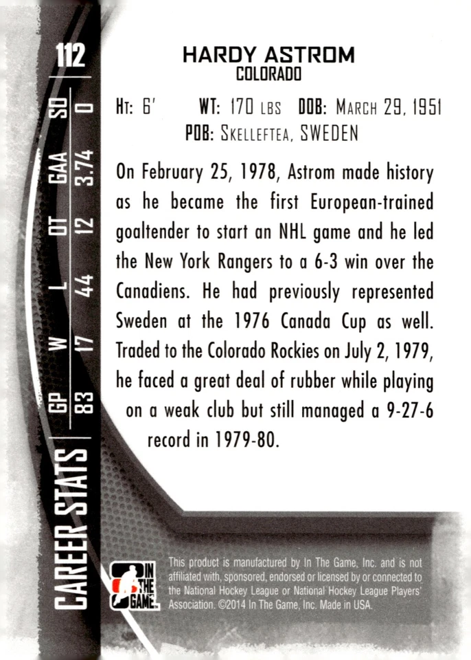 Hardy Astrom - Signed 2013-14 In The Game Between The Pipes Card #112 - Image 2 of 2