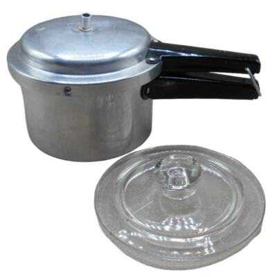 #ad Vintage Mirro Junior Miniatures Pressure Cooker Aluminum Toy w Glass Lid RARE $20.00