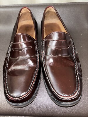 JOHNSON & MURPHY Mens Penny Loafers Burgundy Polished Panel  display picture 1