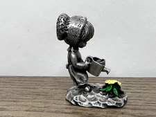 Vintage 1979 Hallmark Little Gallery Girl Watering Flowers Hudson Pewter 