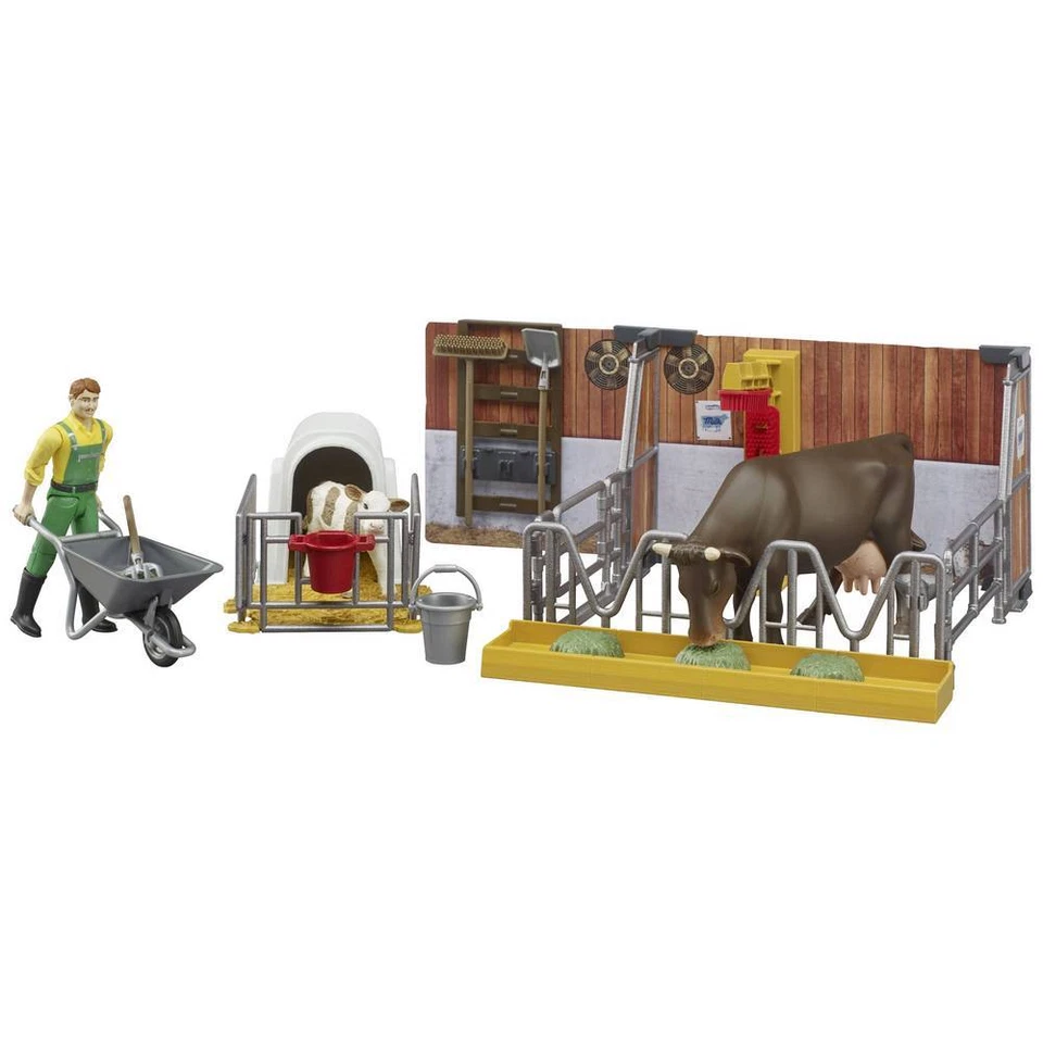 bruder Kuh- und Kälberstall mit Landwirt Fertigmodell Landwirtschafts Modell