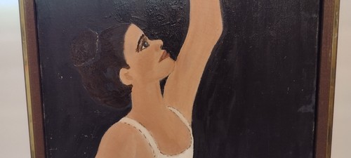 P. McLean Gemälde 1980 Brünette Frau weißes Kleid Ballerina Tänzerin 19,5 Zoll x 15 Zoll - Bild 12 von 20