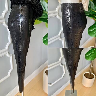 Alice + Olivia Snake Embossed Leather Leggings Maddox Black  display picture 1