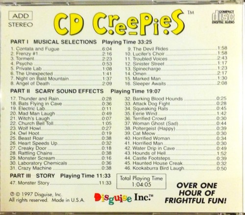Vintage Halloween CD Creepies~ 16 Musical, 30 Sound Effects, and Monster Story - Picture 3 of 3