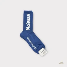 Alexander McQueen Logo Print Socks – Blue, Size L, Made in Italy