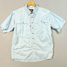 Drake Men s M Blue White Plaid Cotton Plaid Check Button-Down Shirt Read 082