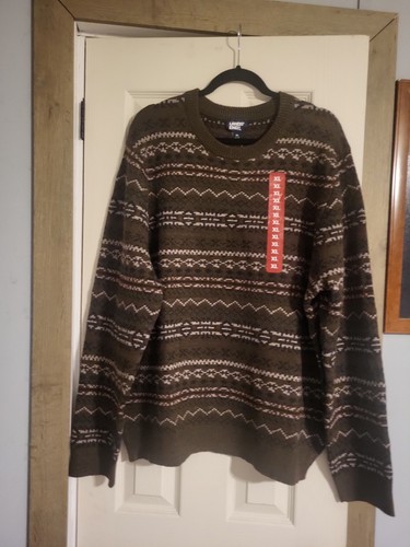  Lands' End Sweater Mens XL 46-48 Brown Fair Isle Long Sleeve Pullover NWT