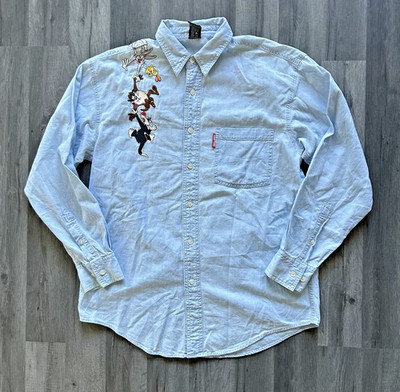 Small Vintage 90s Warner Bros Studio Store Denim Embroidered Long Shirt Cartoon