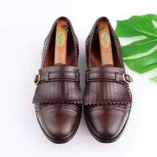 Allen Edmonds Men Montague Loafer Size 10.5 D Brown Kiltie Monk Strap Woven Shoe