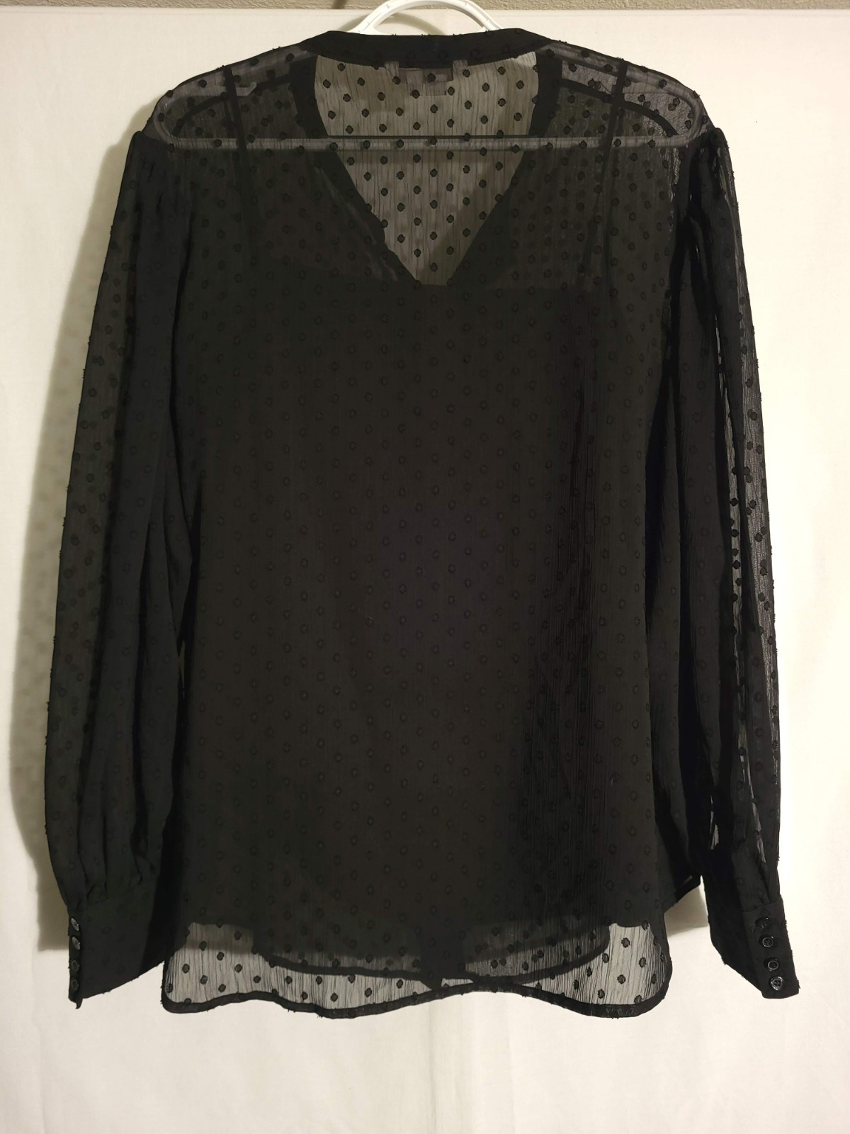 Boden-Black Polka Dot Semi-Sheer Long Sleeve Button Top w/ Cami-US 14 image 3
