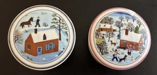2 Villeroy & Boch 3" Trinket Boxes Winter Scenes Naif