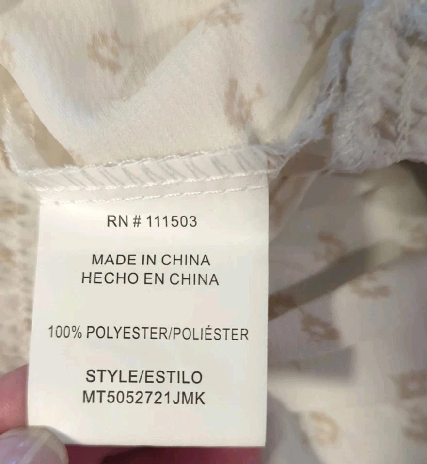 Blusa Meraki Para Mujer Pequeña Crema Floral Manga Larga Top Camisa Carrera Foto 3 de 4