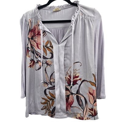 Anthropologie Blouse Womens XS Purple Floral Print Boho Top Shirt Soft Girl