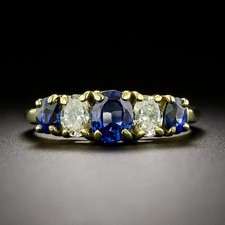3Ctw Oval Cut Lab Created Blue Sapphire 5-Stone Band Ring 14K Yellow Gold Plated