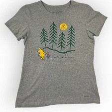 Life is Good Winnie the Pooh Piglet Graphic Gray Crusher Tee Womens Size Medium