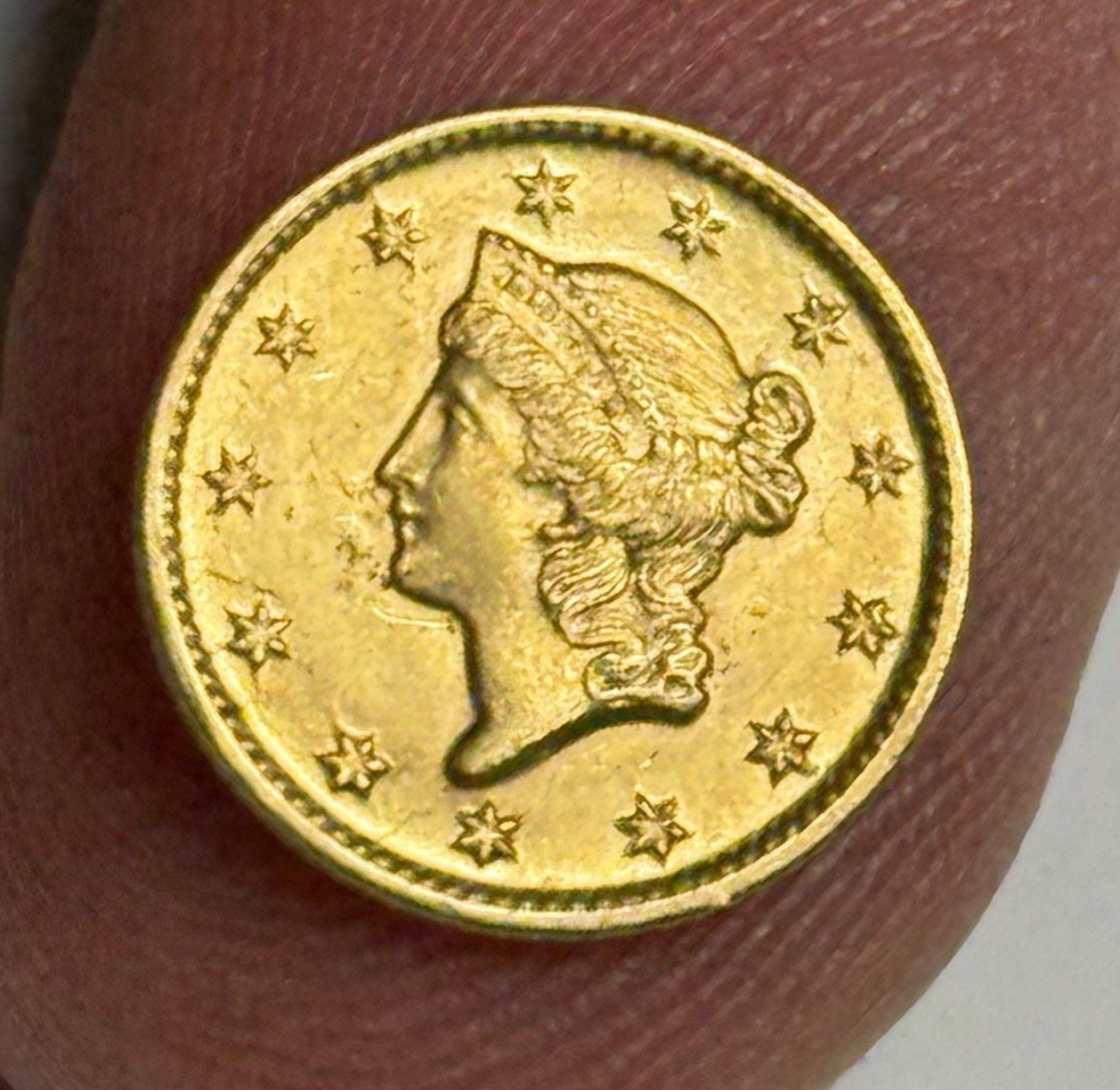AU 1849-O Liberty Head Gold Dollar, Lustrous Almost Uncirculated U.S. Type $1