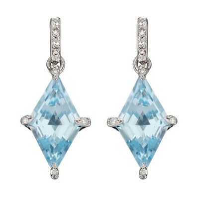 Elemente Ohrringe 9 Karat Weißgold Diamanten und Blautopas Drachen