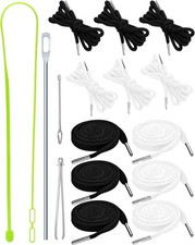 16pcs Drawstring Cord Kit-12pcs Hoodie Strings Flat  Round,Black sXWhite with