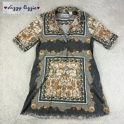Dizzy Lizzy Women s Chatham Baroque Filigree Print Beach Seashell Cotton Dress L