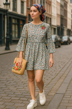 BHANUNI JYOTI Anthropologie FLORAL EMBROIDERY BABYDOLL Bell Sleeve LIBRA Dress 2