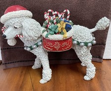 Danbury Mint Christmas White Poodle Santa Dog Puppy VTG Resin Retired Candy Cane