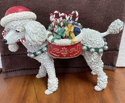 Danbury Mint Christmas White Poodle Santa Dog Puppy VTG Resin Retired Candy Cane
