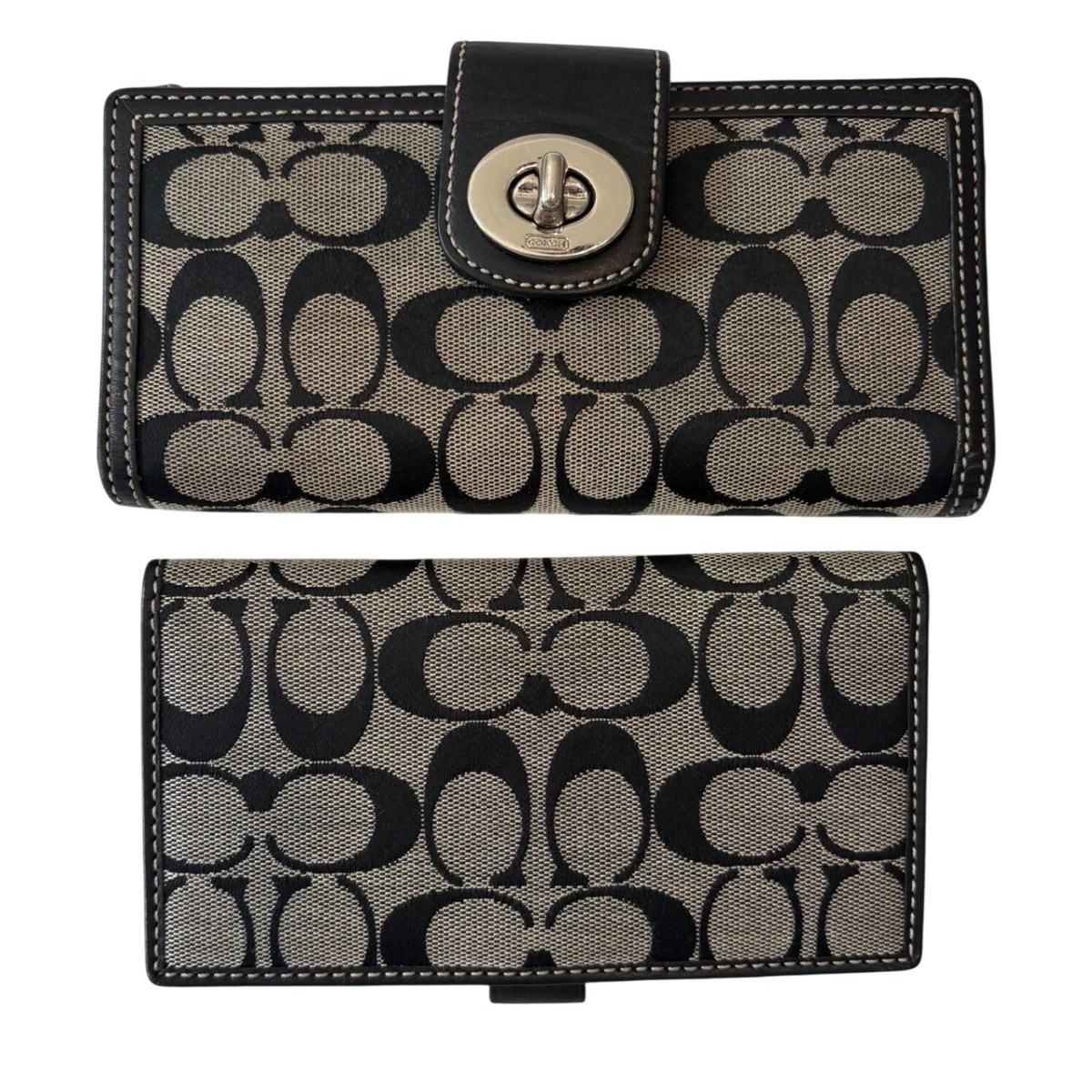 NWT Coach Park Signature Turnlock Wallet Khaki with dark green trim Coach Turnlock Wallet | eBay main image 3