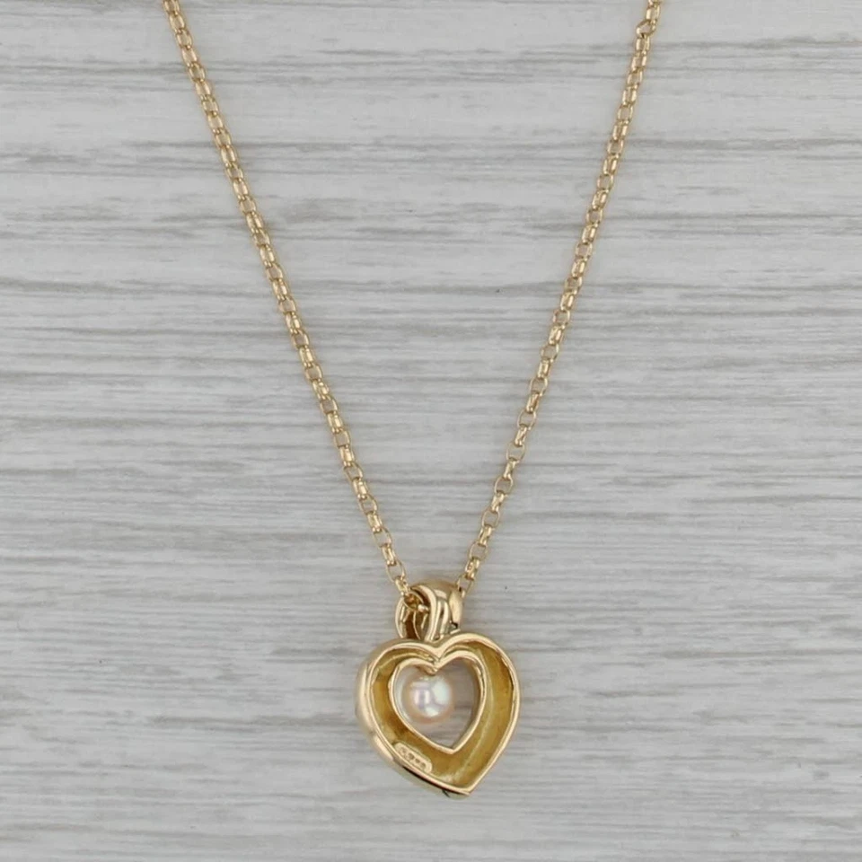 Collar Colgante Corazón Perla Cultivada Mikimoto Oro Amarillo 18k Cadena Cable 18" Foto 2 de 4