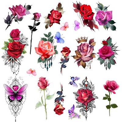 ROARHOWL Stunning rose flower temporary tattoos, large Large, colorful