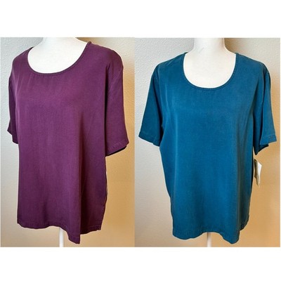 LOT of 2 NWT By JJ 100% Tencel Top Size Med Short Sleeve Boutique Lagenlook Boxy