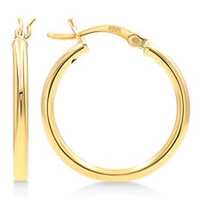 Gold Plated Sterling Silver 2mm Hoop Earrings - 20mm 3/4"" Diameter