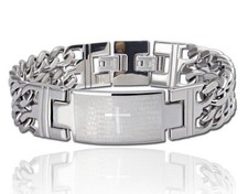 Hip-Hop Stainless Steel Cross bible Double chain Smooth ID Bracelet 18mm 8.26''
