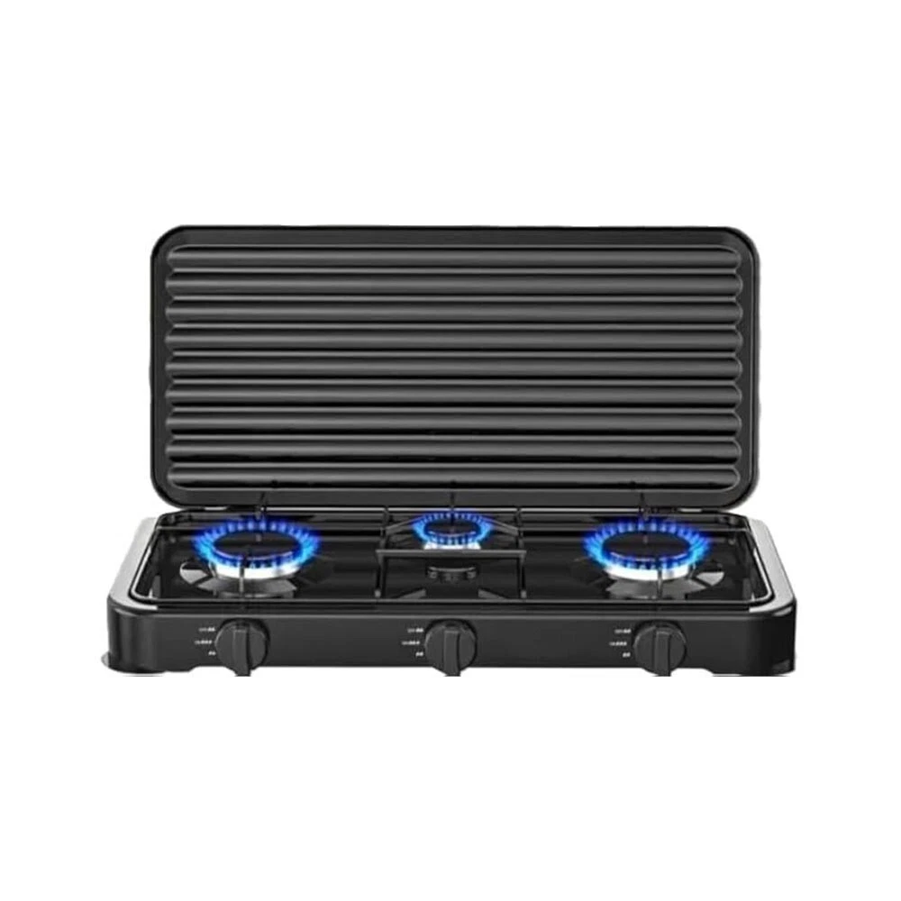Fornello Gas 3 Fuochi Portatile – 30x60 Cm, Ideale Per Campeggio, Gite, Casa O Bombola