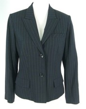 Anne Klein Blazer Sz 8 Charcoal Gray Pinstripe All Season Stretch Jacket