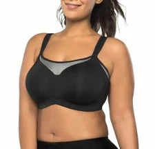 Curvy Couture Ultimate Fit Underwire Sports Bra #1247 Black/Silver US Sizes C-H 