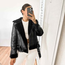 Only Vegan Leather Fur Lined Moto Jacket Black Size Small