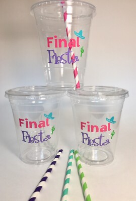 Final Fiesta Party Cups Set of 12 Bachelorette WITH Lids/Straws