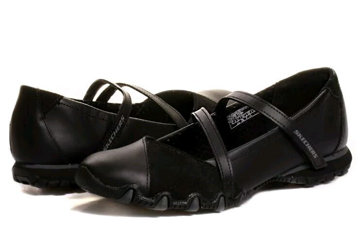 Skechers Biker Ballerina Size 9.5 Black Flat  Mary Jane ADJ. Hook & Loop 9.5 M