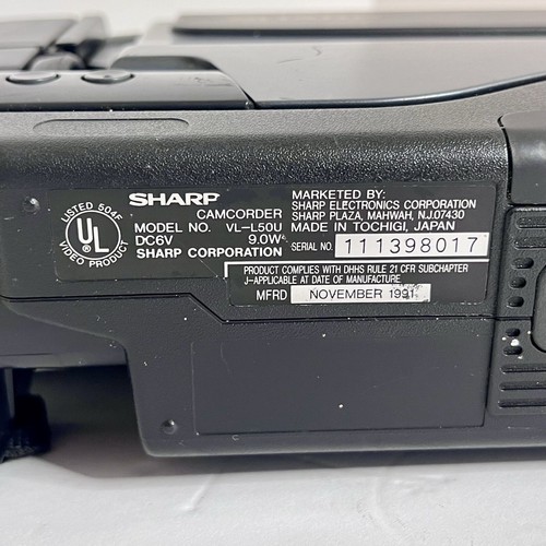 Sharp Slim Cam Camcorder Model VL-L5OU 1992 VHS Vintage Extra Battery Untested - Picture 2 of 9