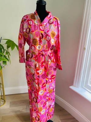 Pink Kimono Robes For Women Valentines Hand block Print Cotton Dressing Gown  | eBay
